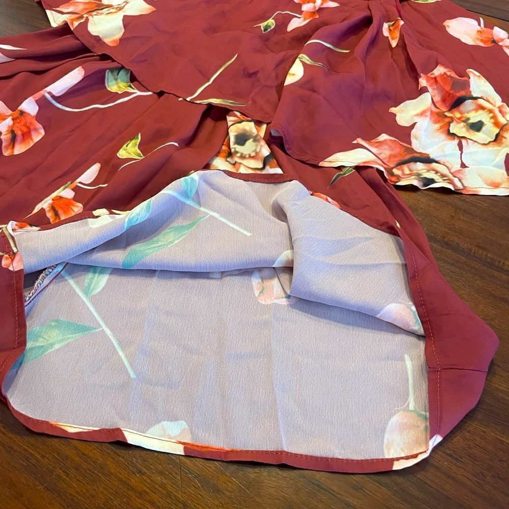 Floral Wine Colored Spring Romper Medium - Picture 6 of 6